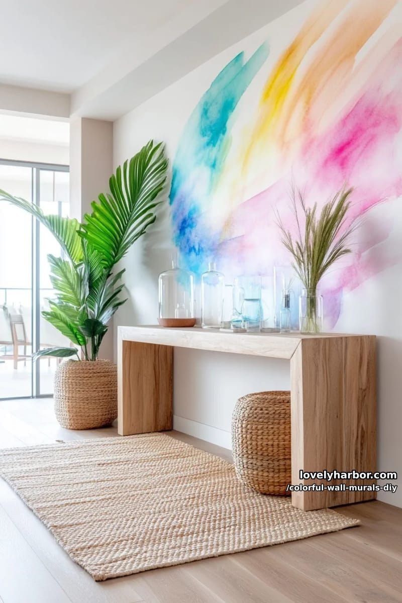 watercolor effect mural with fluid brushstrokes fading into each other 1