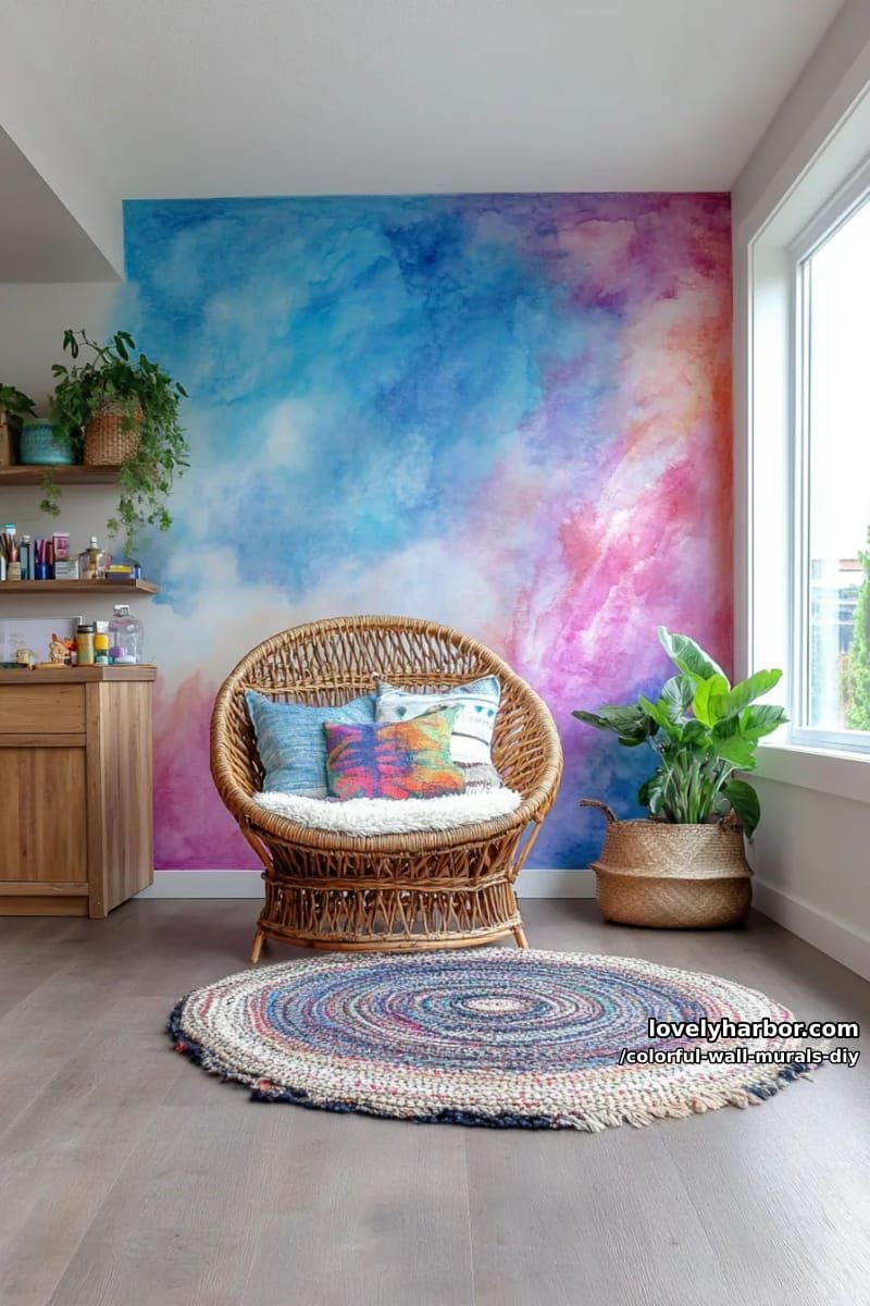 watercolor effect mural with fluid brushstrokes fading into each other 1