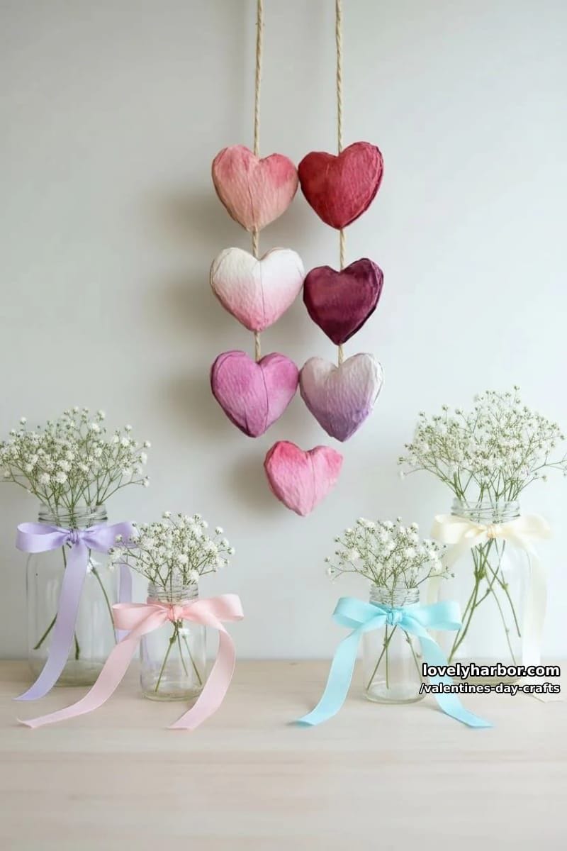 21 Unique Valentine’s Day Crafts to Warm Your Heart 15 watercolor heart garland with ombré shades of pink, red, and lavender 1