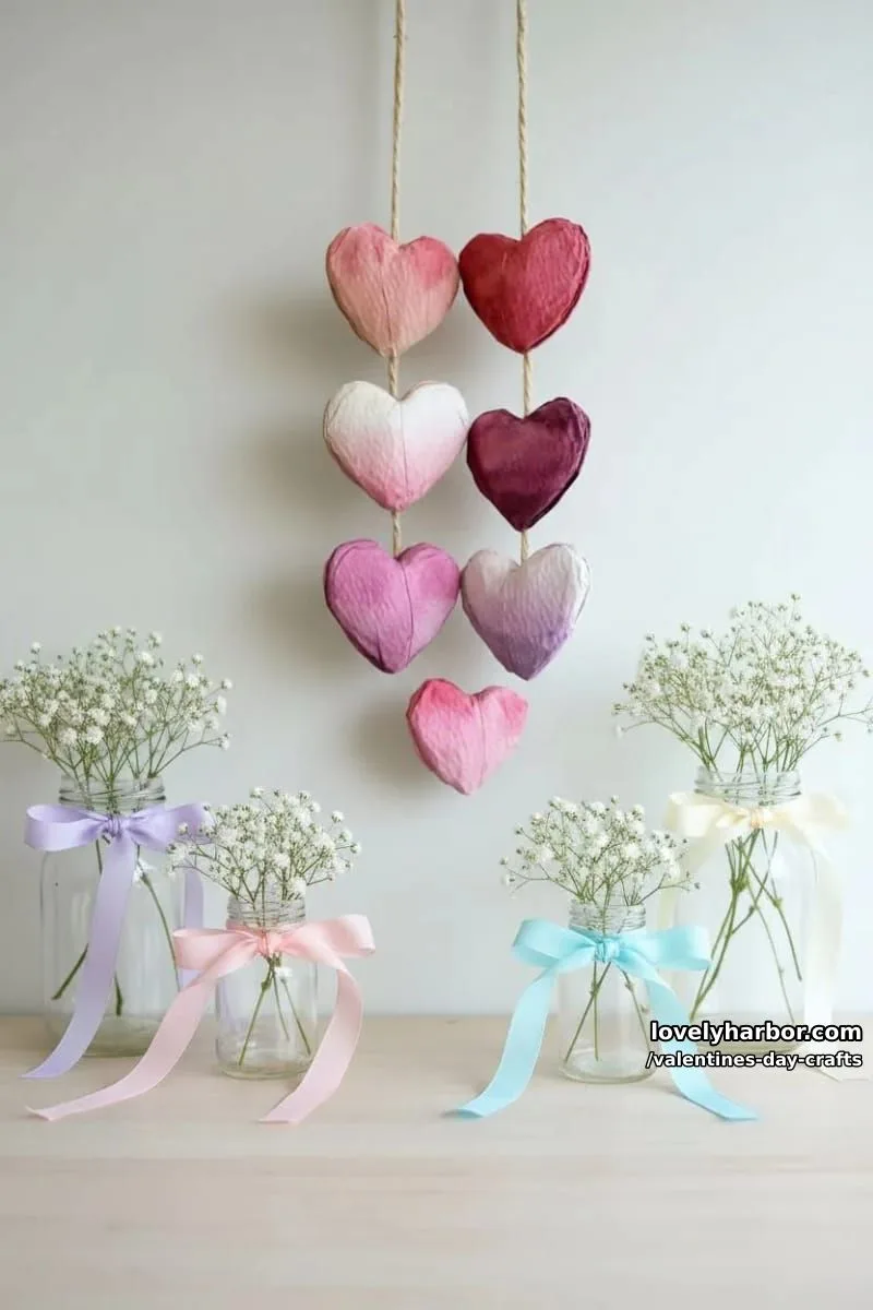 21 Unique Valentine’s Day Crafts to Warm Your Heart 14 watercolor heart garland with ombré shades of pink, red, and lavender 1
