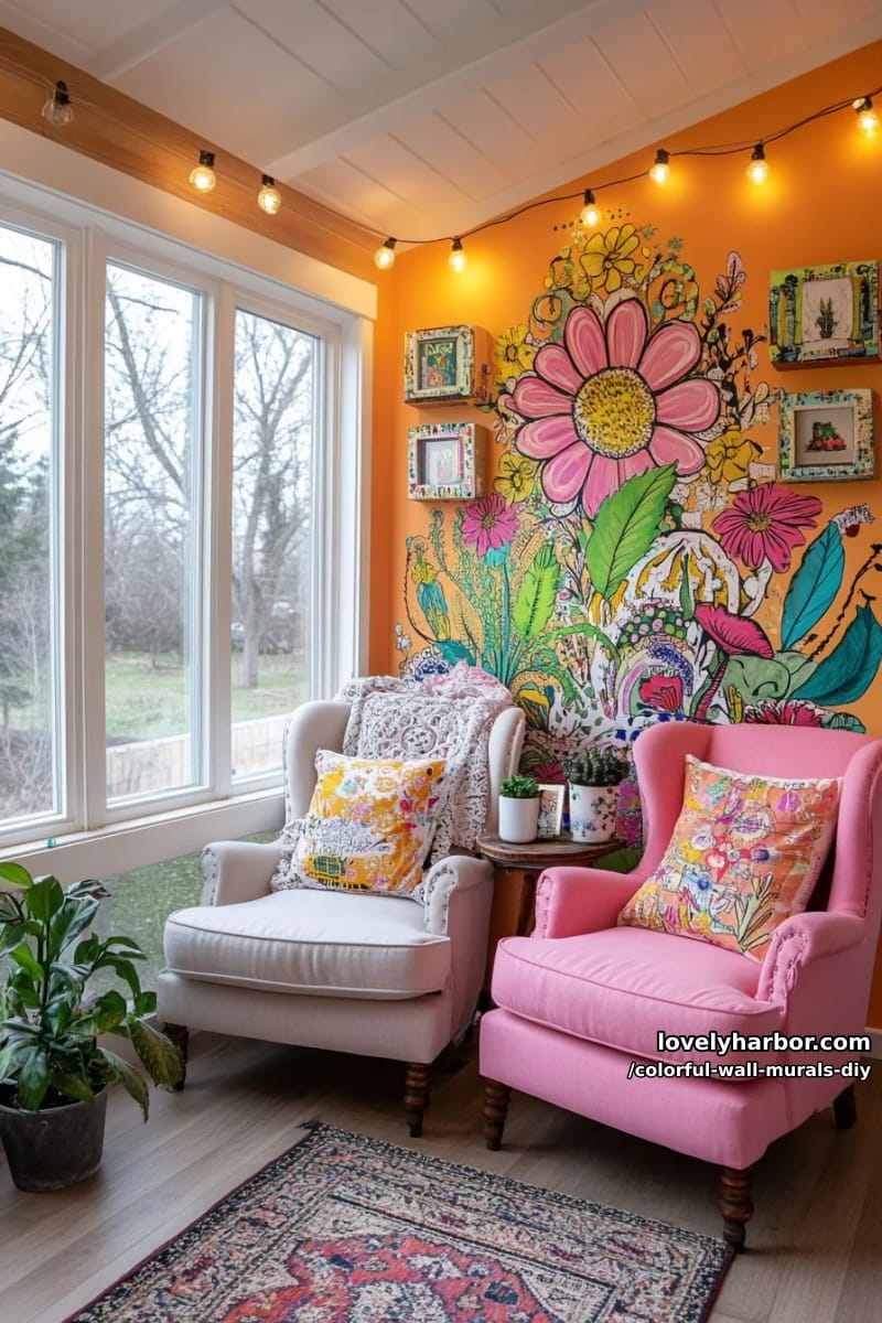 whimsical doodle garden with oversized petals and swirling vines 1