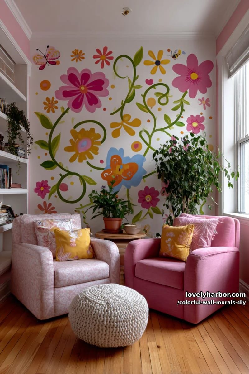 whimsical doodle garden with oversized petals and swirling vines 1