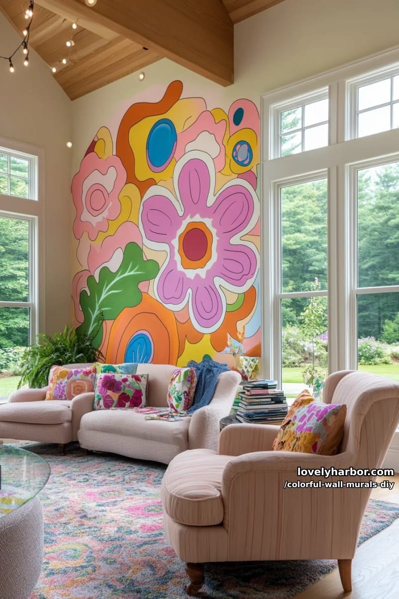 whimsical doodle garden with oversized petals and swirling vines 1