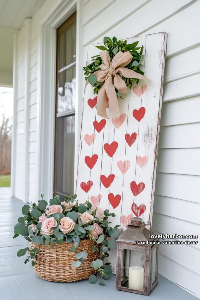 wooden porch sign with hand-painted hearts and distressed edges 23
