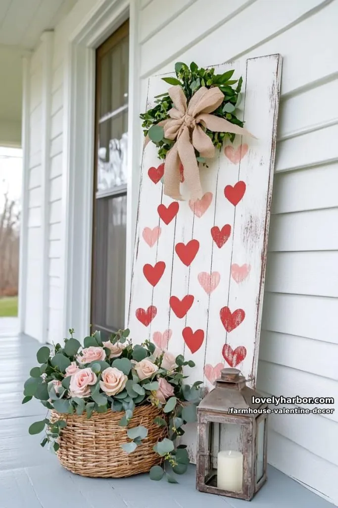 wooden porch sign with hand-painted hearts and distressed edges 23