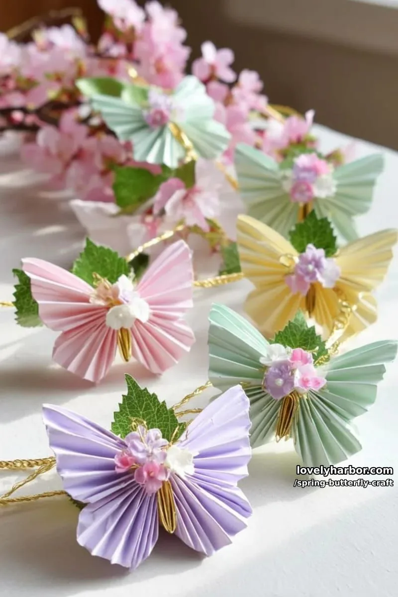 accordion-folded pastel paper butterflies with floral embellishments for spring garlands 1