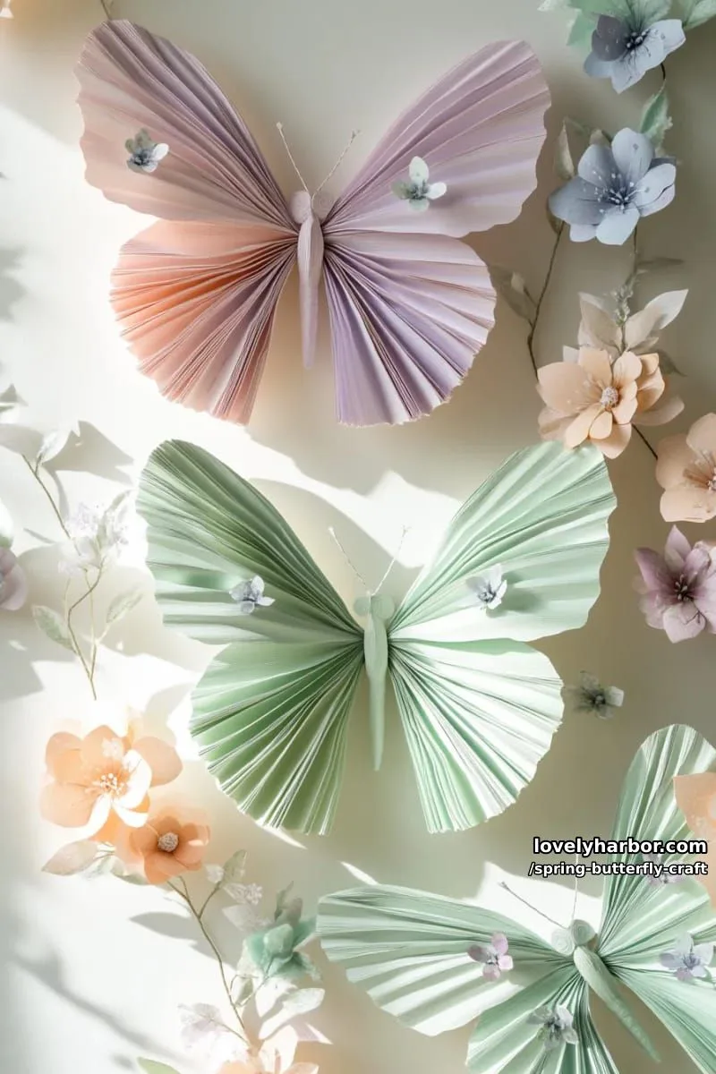 accordion-folded pastel paper butterflies with floral embellishments for spring garlands 1