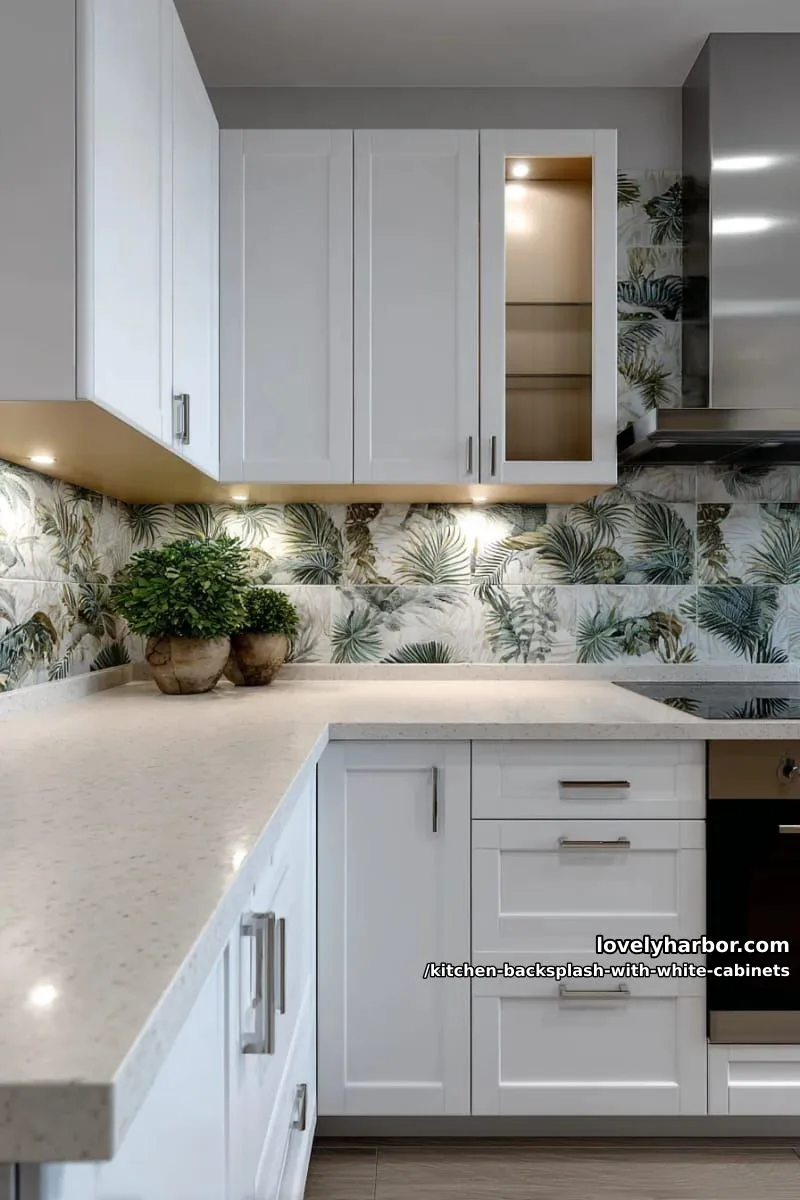 botanical print tiles in muted green and beige for nature-inspired style 1