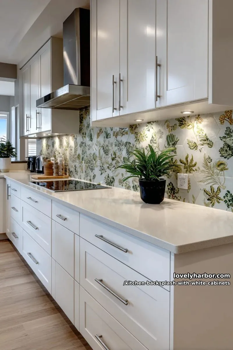 botanical print tiles in muted green and beige for nature-inspired style 1