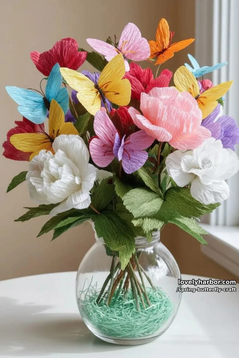 butterfly and flower bouquet centerpiece with tissue and crepe paper 1