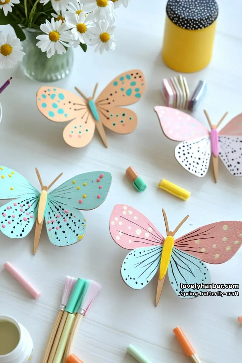 butterfly puppets with popsicle stick bodies and hand-painted wings 1