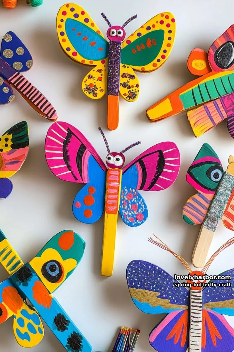 butterfly puppets with popsicle stick bodies and hand-painted wings 1