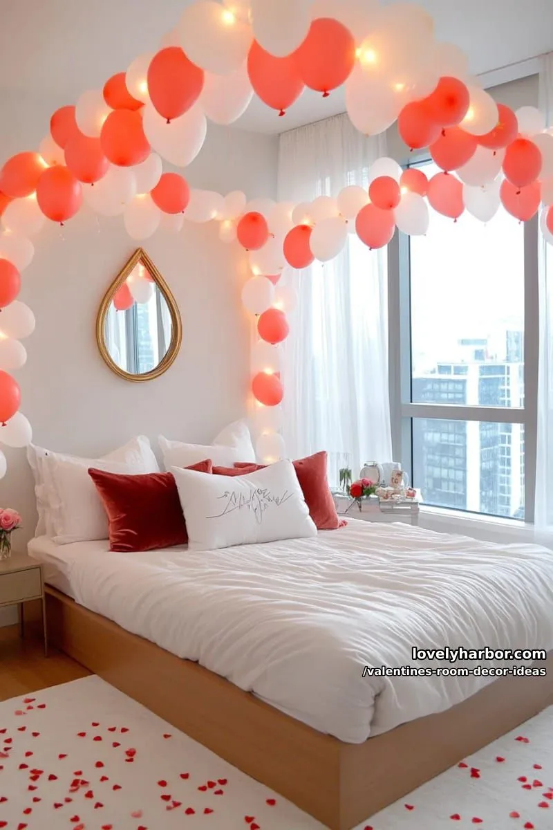 15 Valentine's Room Decor Ideas for a Romantic Ambiance 42 canopy bed framed with intertwined red and white balloons 1