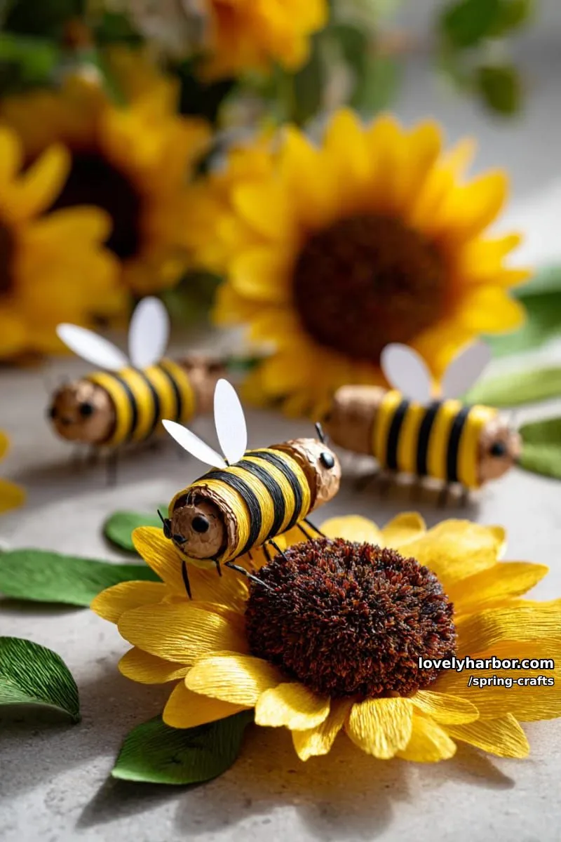 cardboard tube bees buzzing among yellow crepe paper sunflowers 1