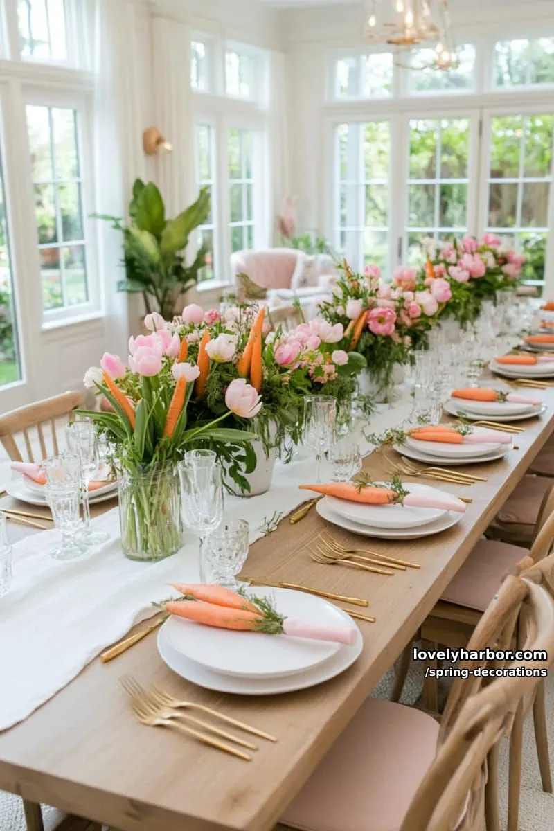 carrot vase centerpieces with tulips for a playful table setting 1