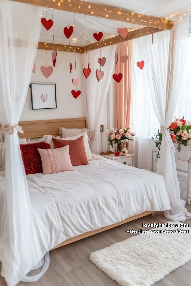 15 Valentine's Room Decor Ideas for a Romantic Ambiance 17 chandelier of paper hearts and origami love notes dangling from the ceiling 1