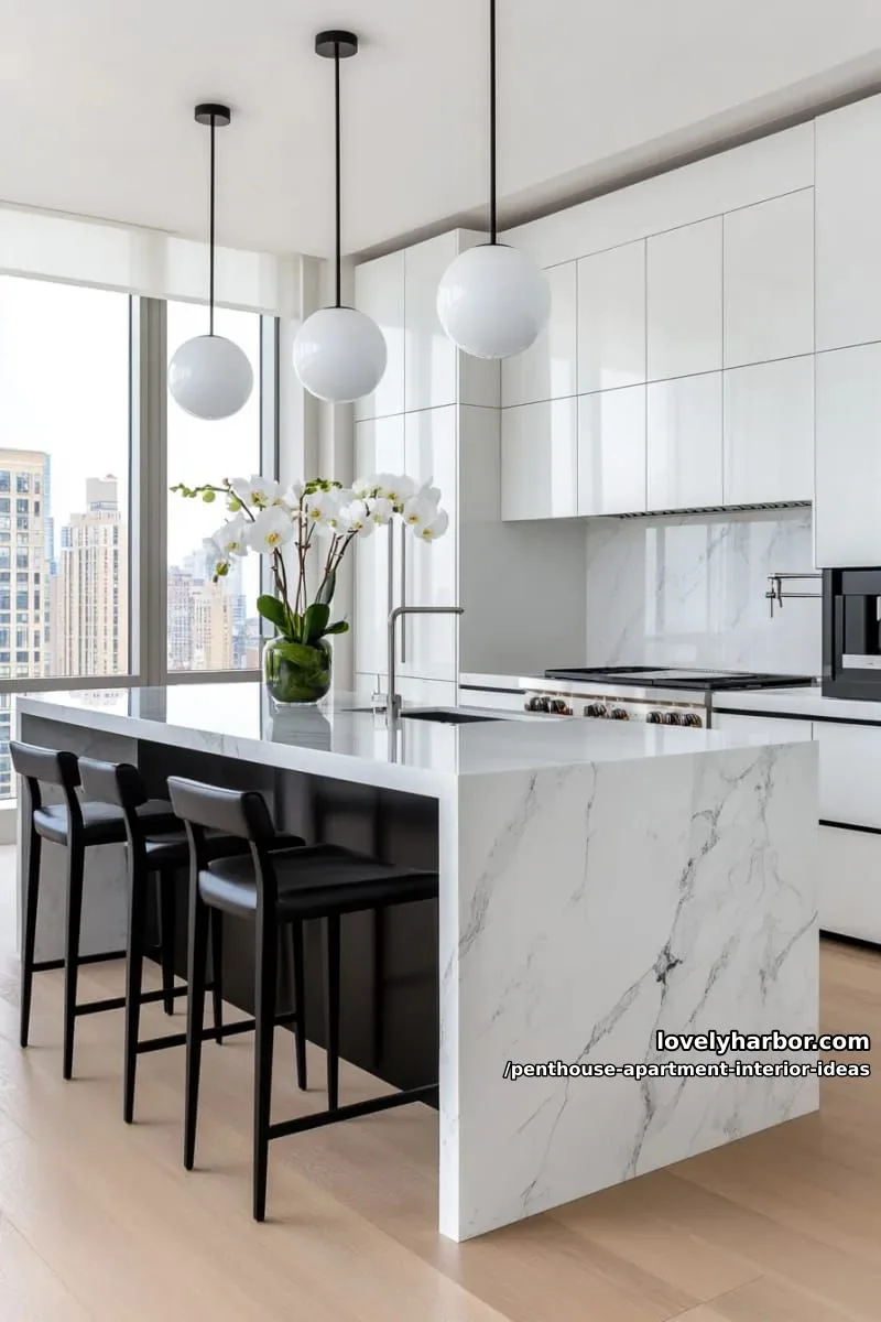 29 Stunning Penthouse Apartment Interior Design Ideas for a Fresh New Look 19 chic monochrome kitchen with high-gloss cabinets and hidden appliances 1