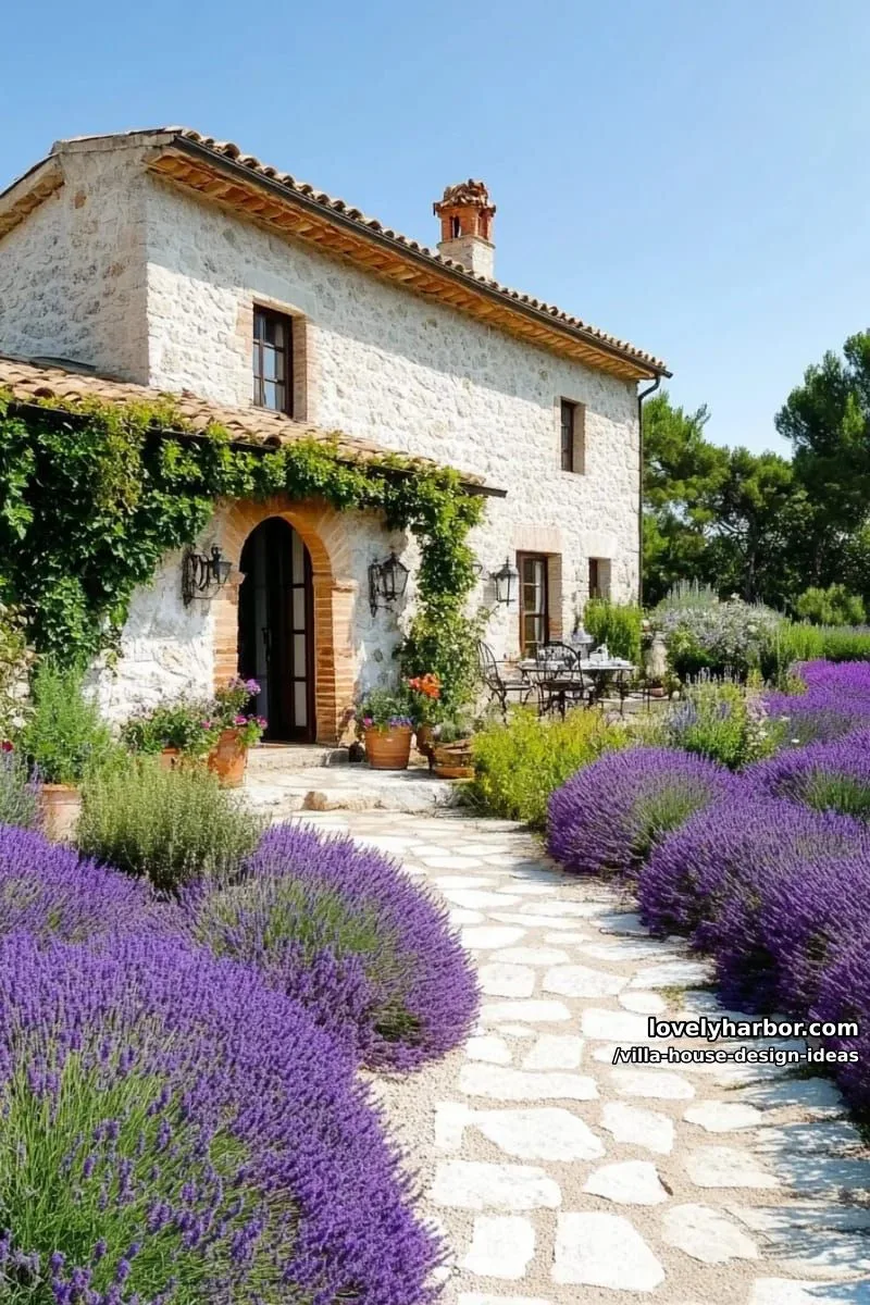 classic country villa surrounded by lavender fields and rustic stone pathways 1