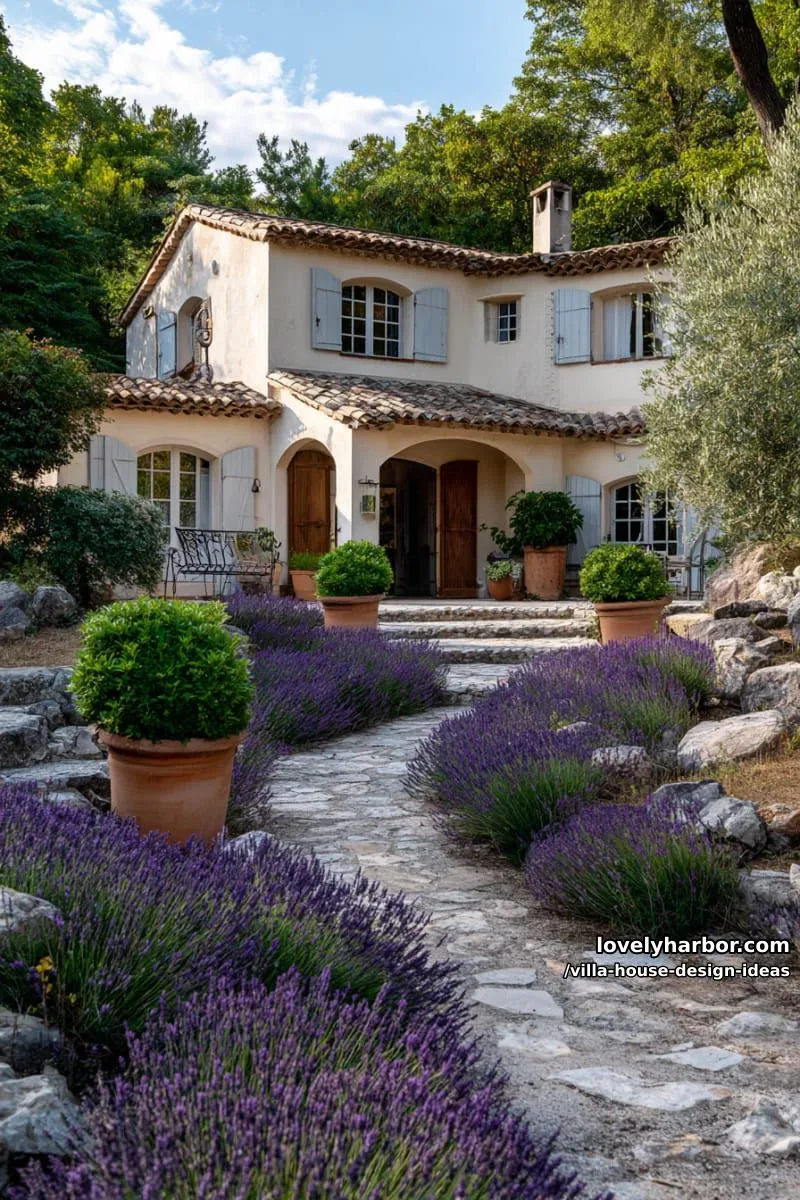 classic country villa surrounded by lavender fields and rustic stone pathways 1