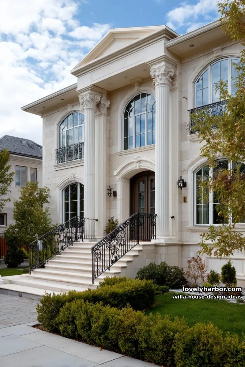 classic villa facade with grand arched windows and double-height columns 1