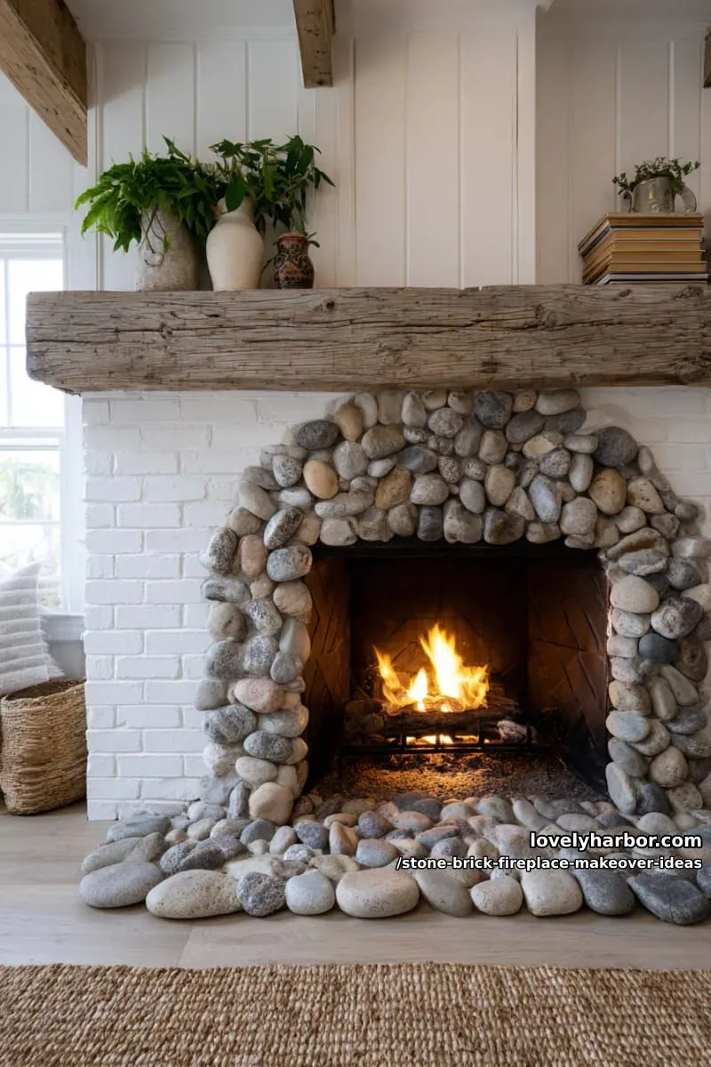 combine river rock stone with painted white brick for a charming cottage aesthetic. 1