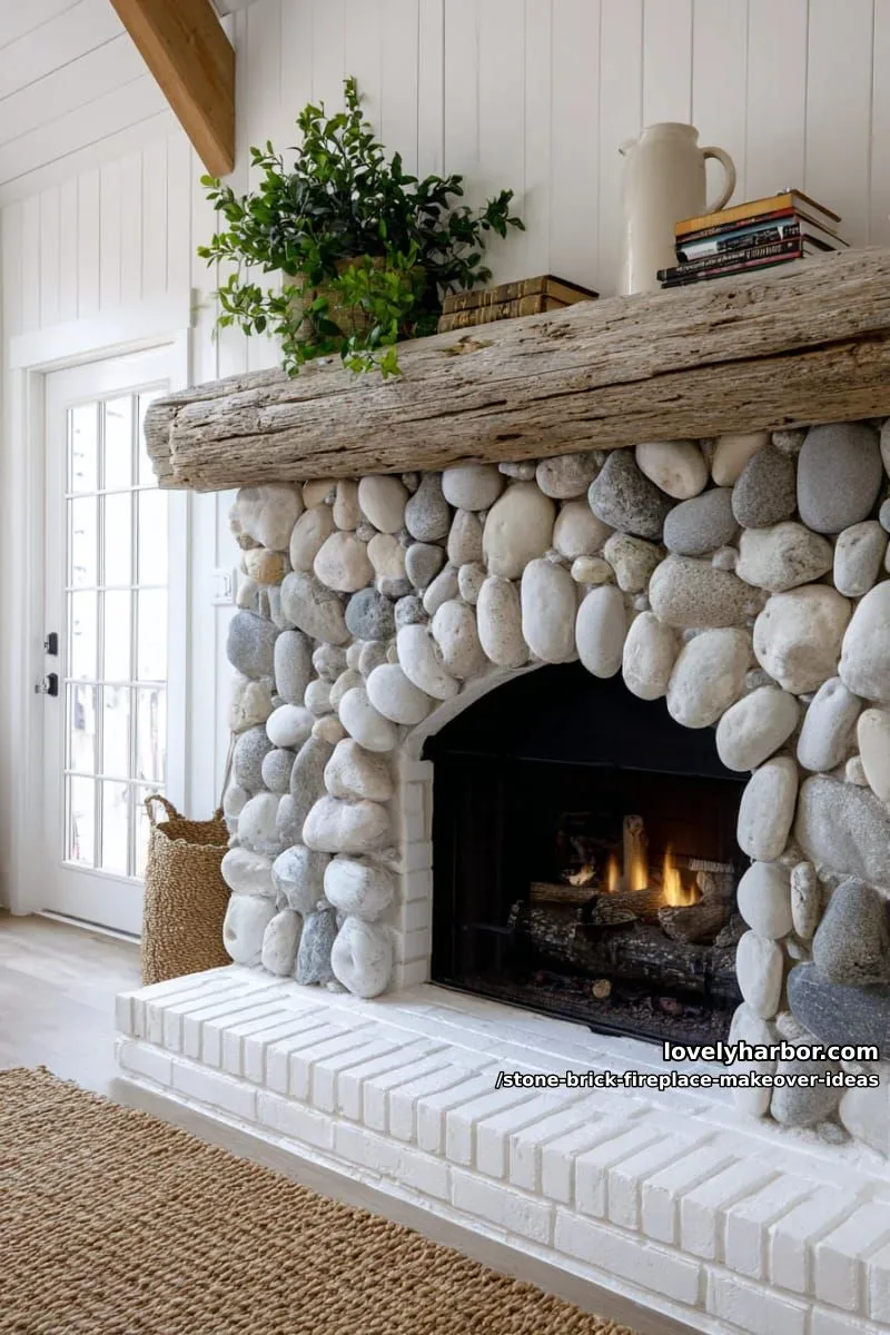 combine river rock stone with painted white brick for a charming cottage aesthetic. 1