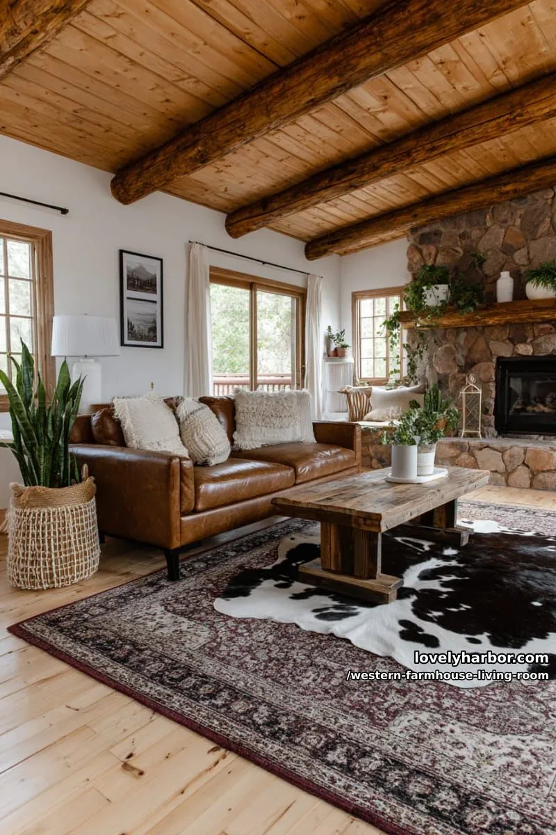 cowhide rug layered over faded persian carpet for a cozy, eclectic touch 1