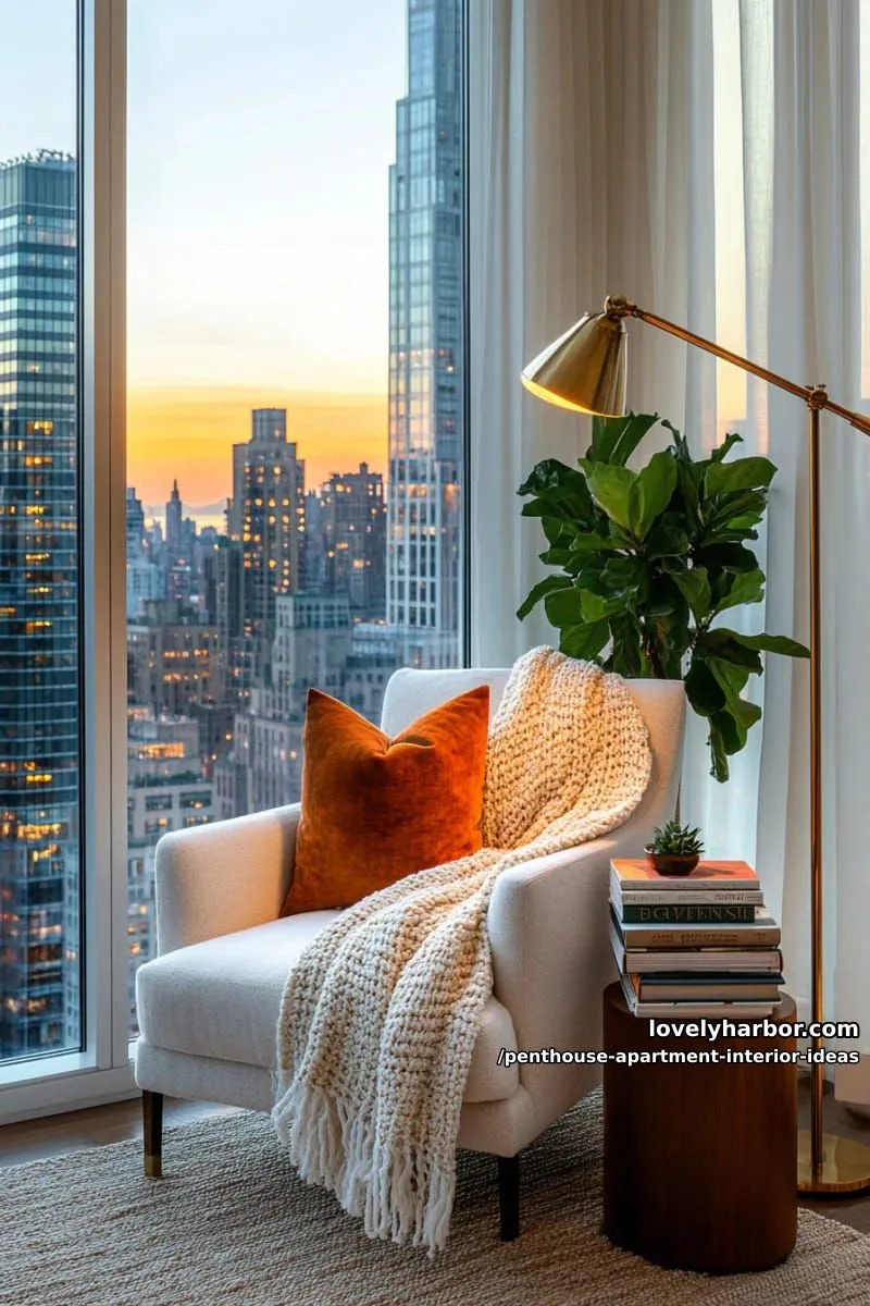 29 Stunning Penthouse Apartment Interior Design Ideas for a Fresh New Look 33 cozy reading nook beside a soaring window and cityscape 1