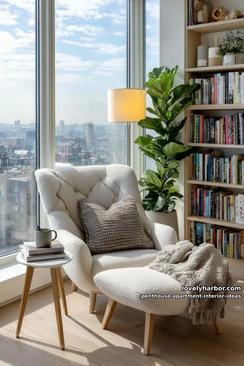 29 Stunning Penthouse Apartment Interior Design Ideas for a Fresh New Look 34 cozy reading nook beside a soaring window and cityscape 1