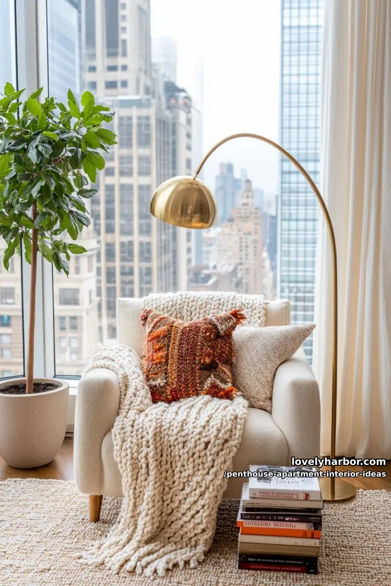 29 Stunning Penthouse Apartment Interior Design Ideas for a Fresh New Look 35 cozy reading nook beside a soaring window and cityscape 1