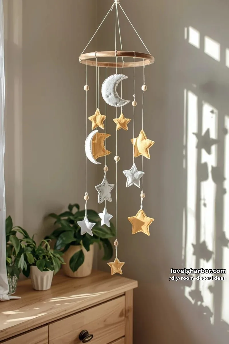 15 Creative DIY Room Decor Ideas to Add Color to Your Space 14 craft a moon and stars mobile using felt and wooden beads for celestial charm 1