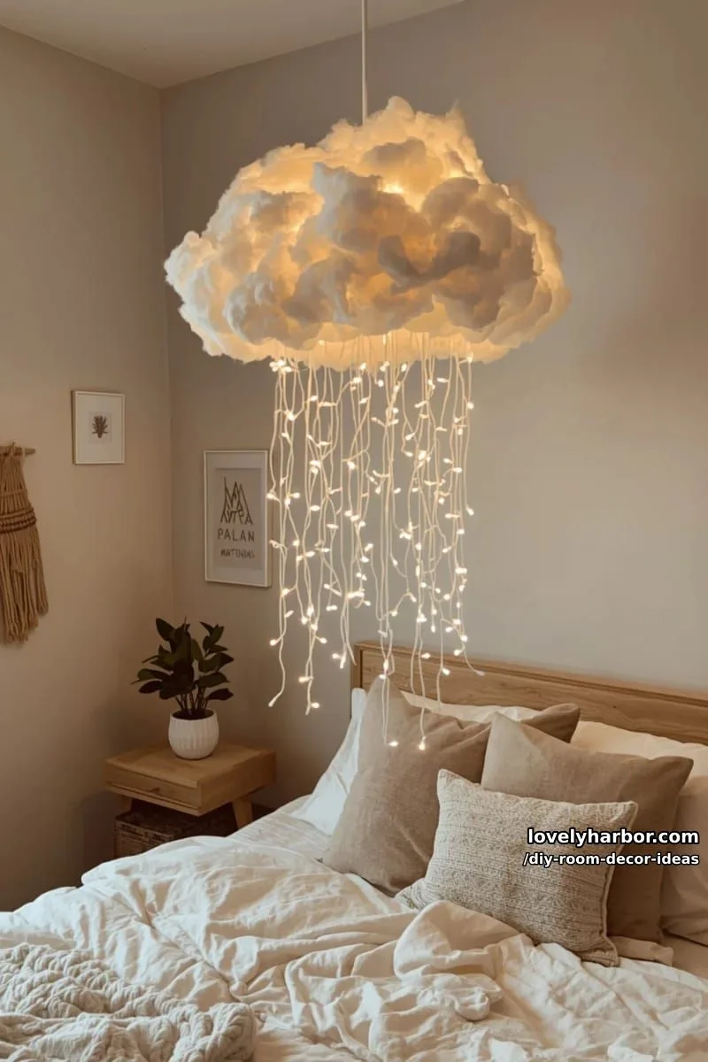 15 Creative DIY Room Decor Ideas to Add Color to Your Space 2 create a dreamy cloud lamp using cotton and string lights for a cozy vibe 1