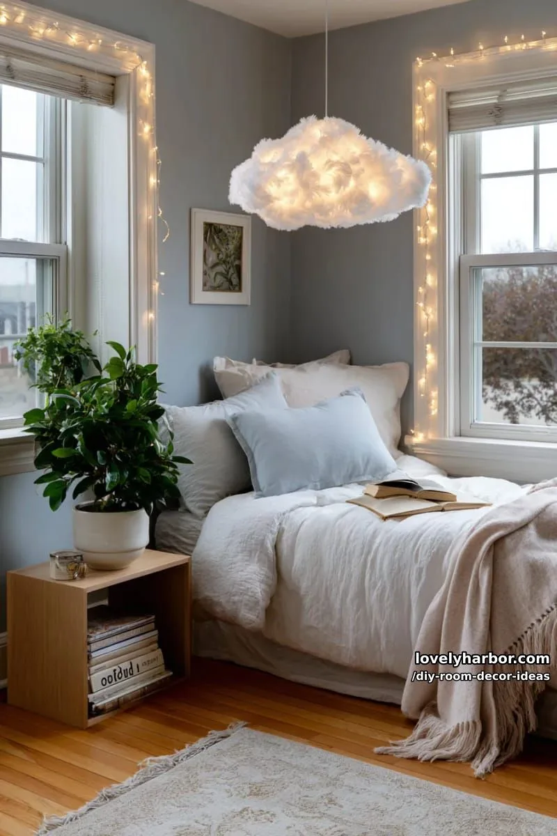 15 Creative DIY Room Decor Ideas to Add Color to Your Space 3 create a dreamy cloud lamp using cotton and string lights for a cozy vibe 1