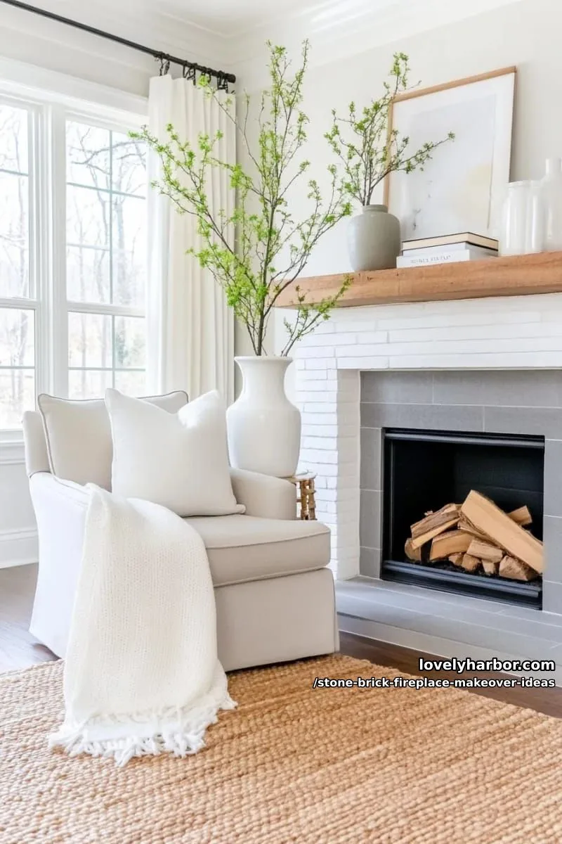 create a two-tone look with gray stone base and white brick upper surround. 1