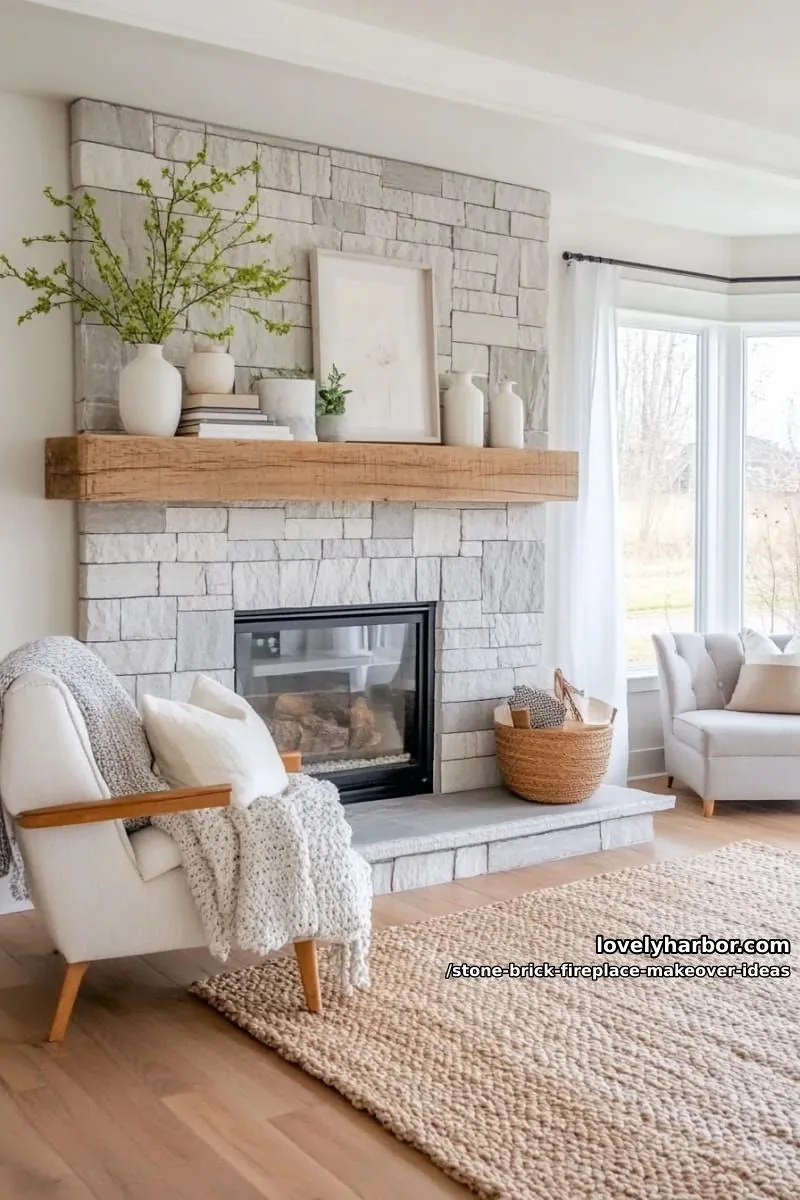 create a two-tone look with gray stone base and white brick upper surround. 1