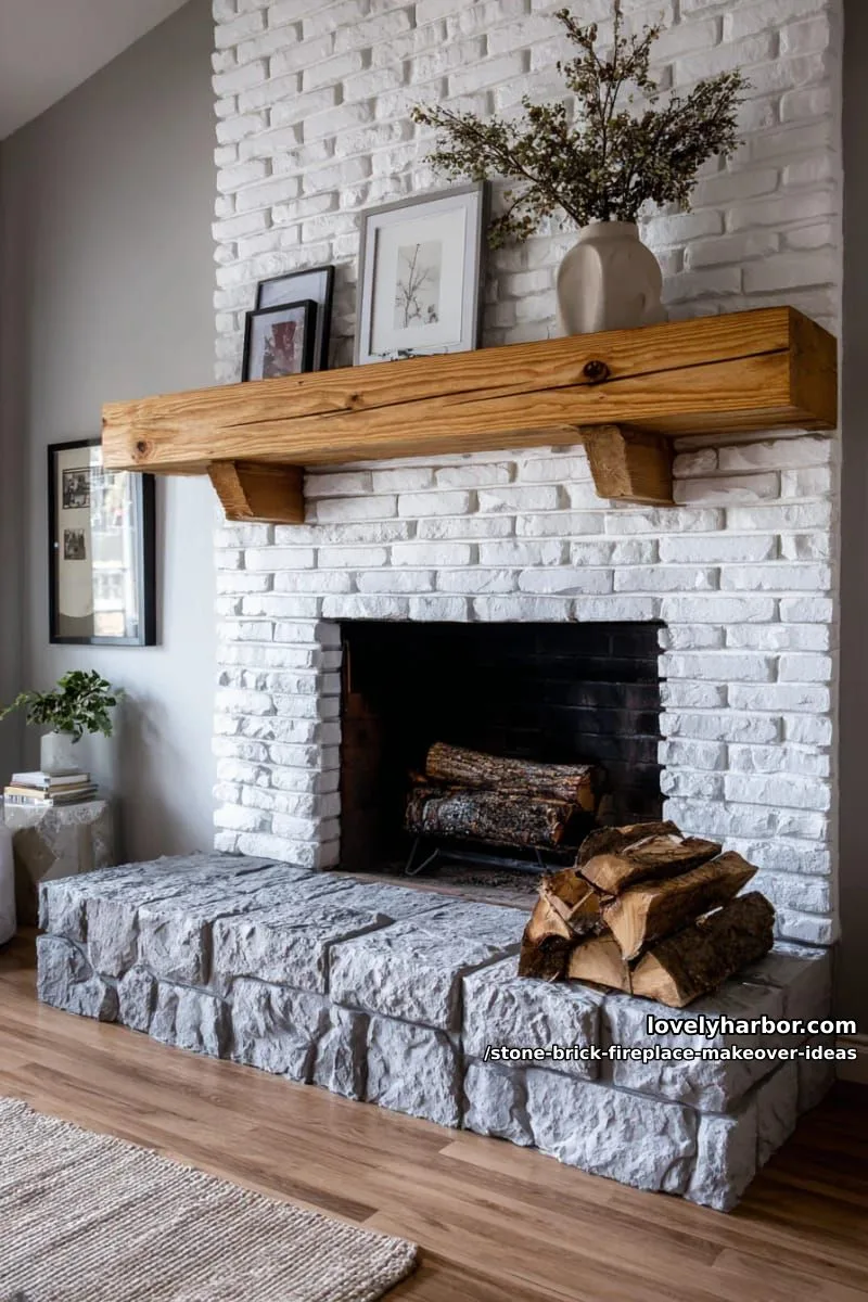 create a two-tone look with gray stone base and white brick upper surround. 1