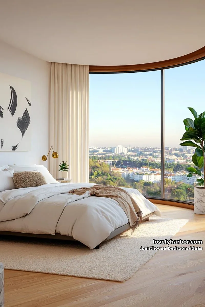 curved glass corner allowing sunrise views from every angle in the bedroom 1
