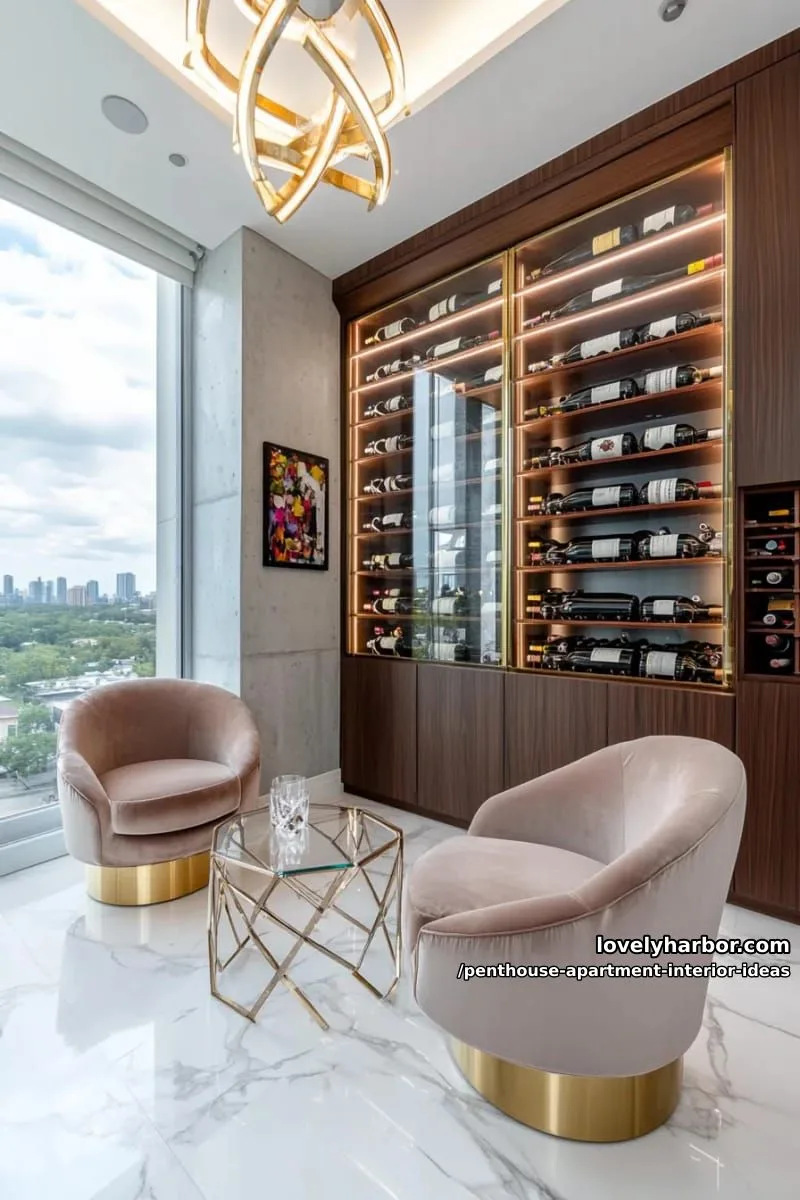 29 Stunning Penthouse Apartment Interior Design Ideas for a Fresh New Look 27 custom wine room with crystal-clear glass display walls 1