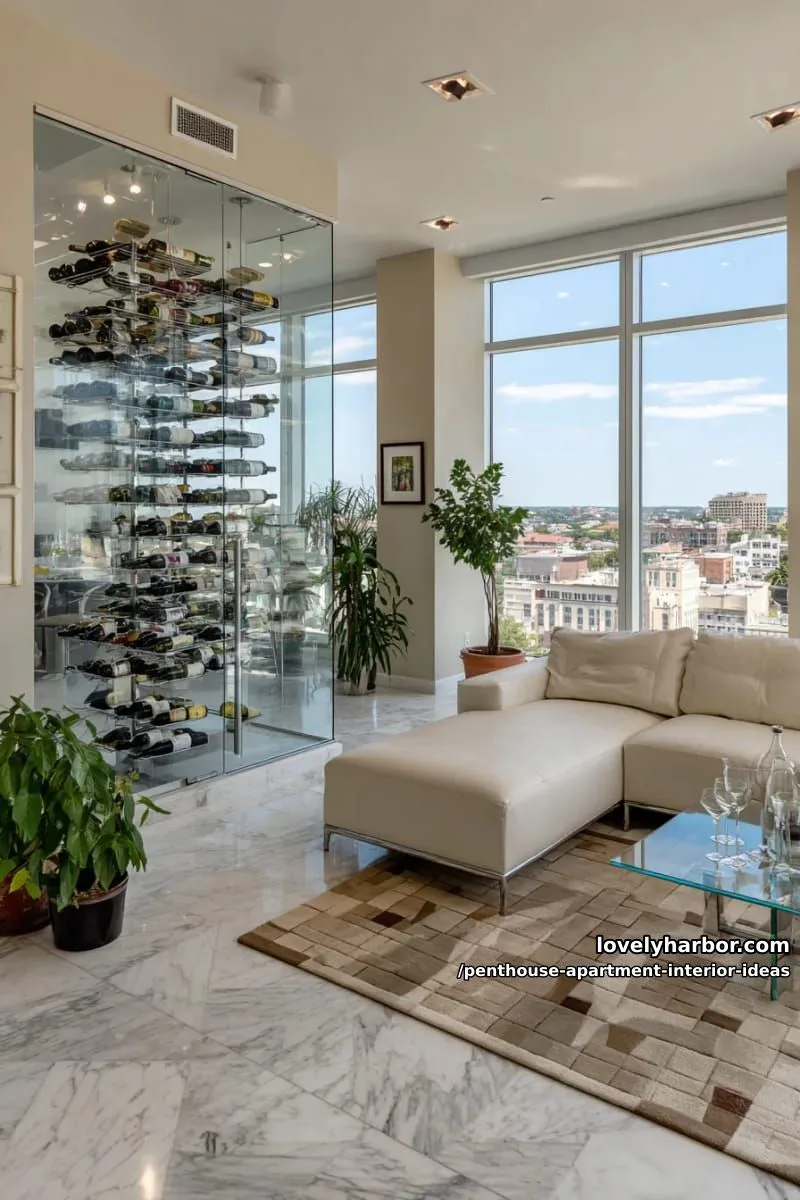 29 Stunning Penthouse Apartment Interior Design Ideas for a Fresh New Look 28 custom wine room with crystal-clear glass display walls 1