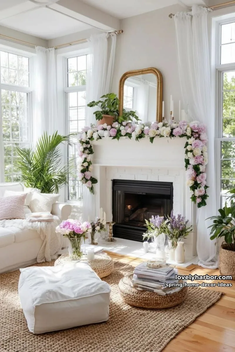 27 Gorgeous Spring Decor Ideas to Brighten Your Home 15 delicate paper flower garlands draped along a mantel for a fairytale vibe 1