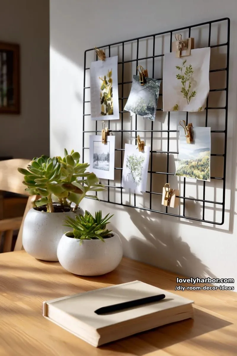 15 Creative DIY Room Decor Ideas to Add Color to Your Space 22 design a minimalist wire grid inspiration board for notes and art prints 1