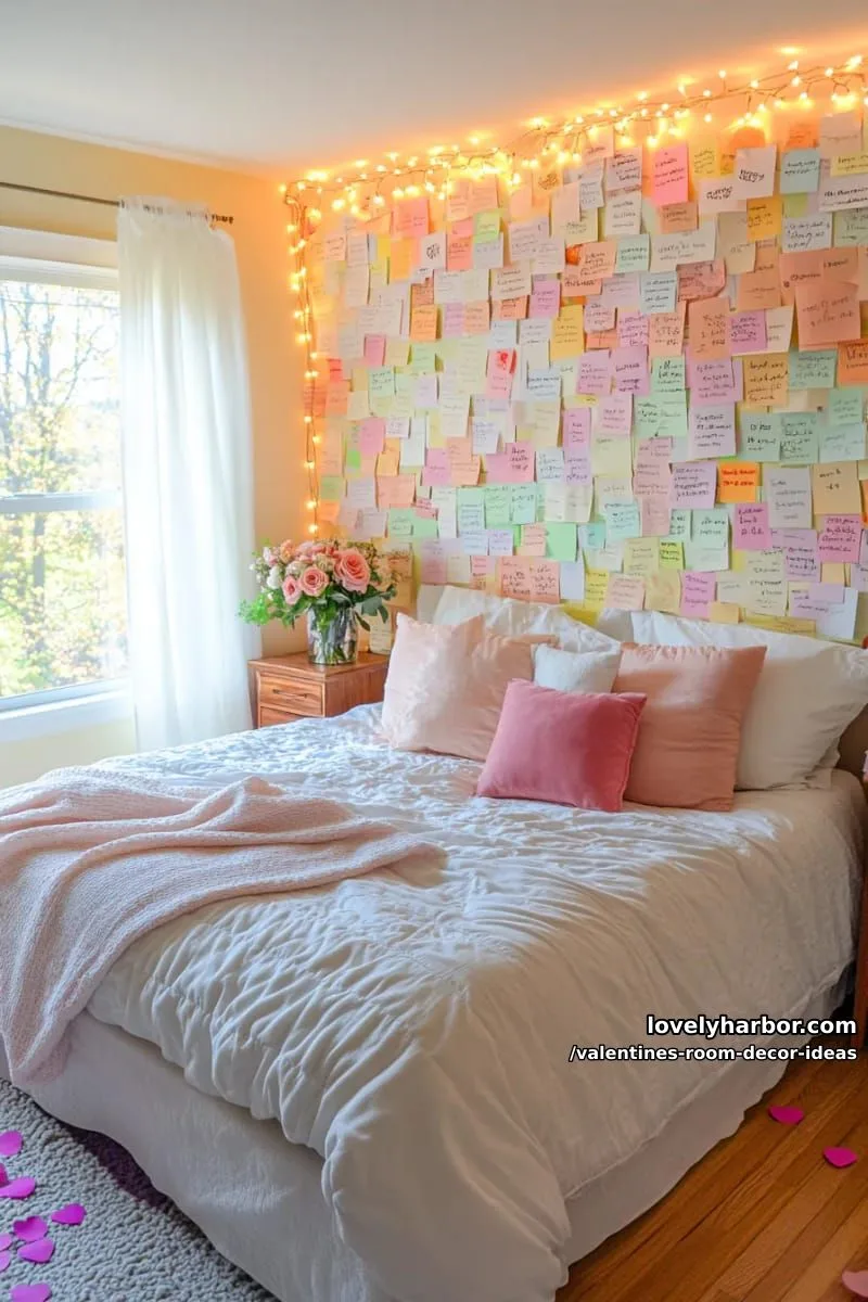 15 Valentine's Room Decor Ideas for a Romantic Ambiance 50 diy sticky-note wall filled with handwritten love messages and doodles 1