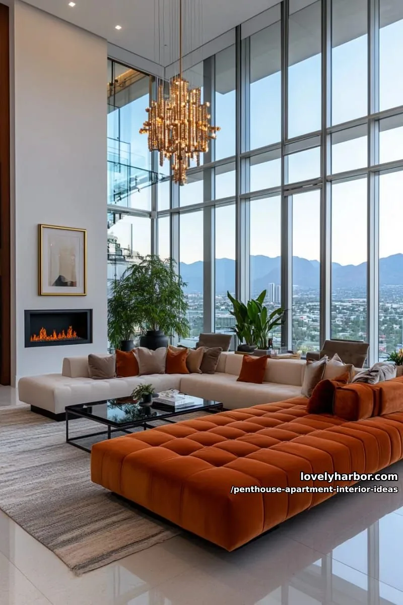 29 Stunning Penthouse Apartment Interior Design Ideas for a Fresh New Look 2 dramatic double-height living room with panoramic city skyline views 1