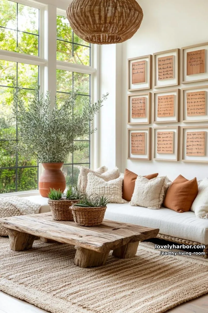 Bring Nature Indoors: 15 Earthy Living Room Designs to Inspire 26 earthy palette paint swatches displayed as wall art inspiration 1