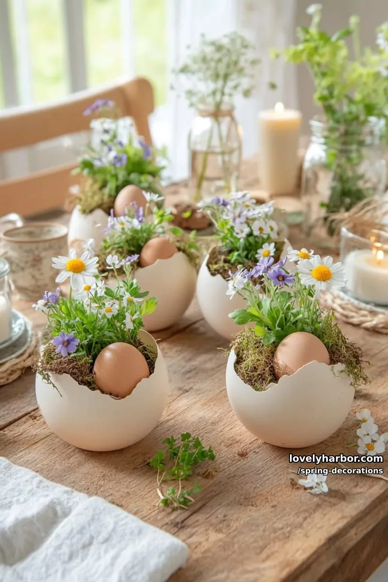 eggshell planters with sprouting wildflowers for a charming table accent 1