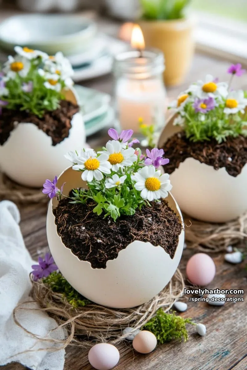 eggshell planters with sprouting wildflowers for a charming table accent 1