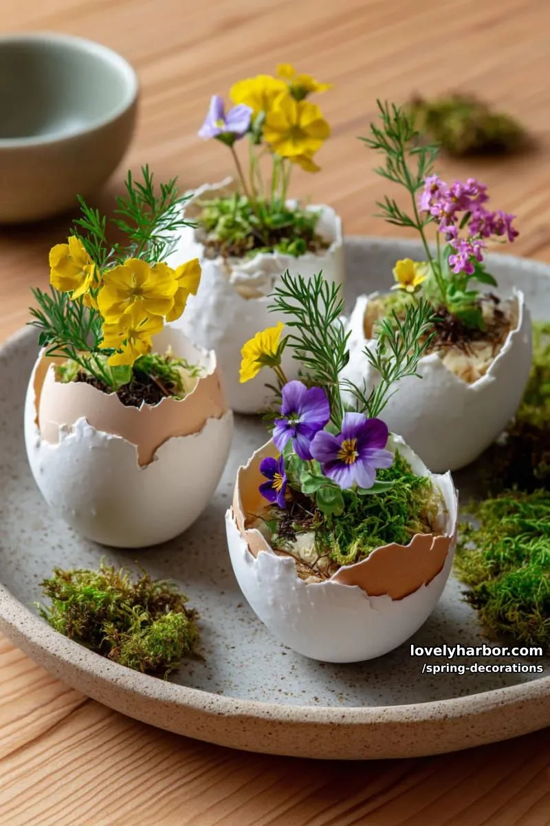 eggshell planters with sprouting wildflowers for a charming table accent 50