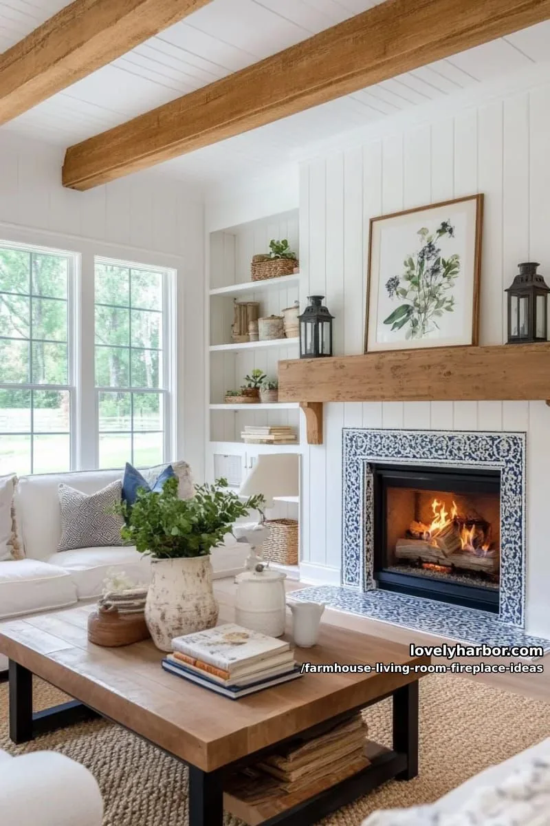 fireplace with statement tile surround featuring geometric or moroccan-inspired patterns 1