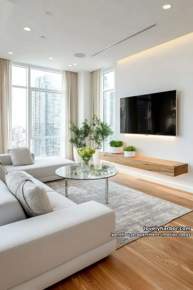 29 Stunning Penthouse Apartment Interior Design Ideas for a Fresh New Look 40 floating media wall with concealed ambient led strip lighting 1