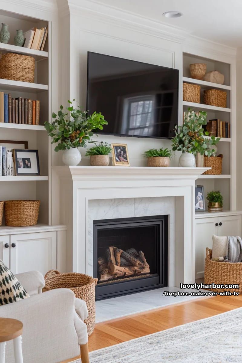 15 Elegant Ideas for Fireplace Makeover with TV 27 floor-to-ceiling bookcase flanking fireplace and tv for elegant storage 1